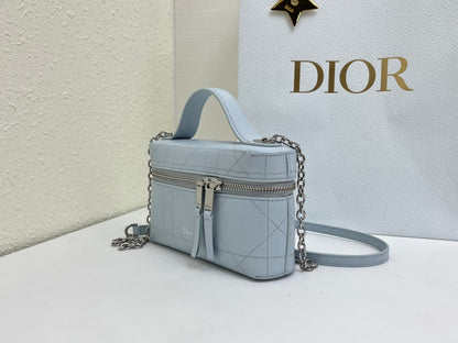 CD Cannage Vanity Chain Bag 19cm Stale Blue Cowhide 158121