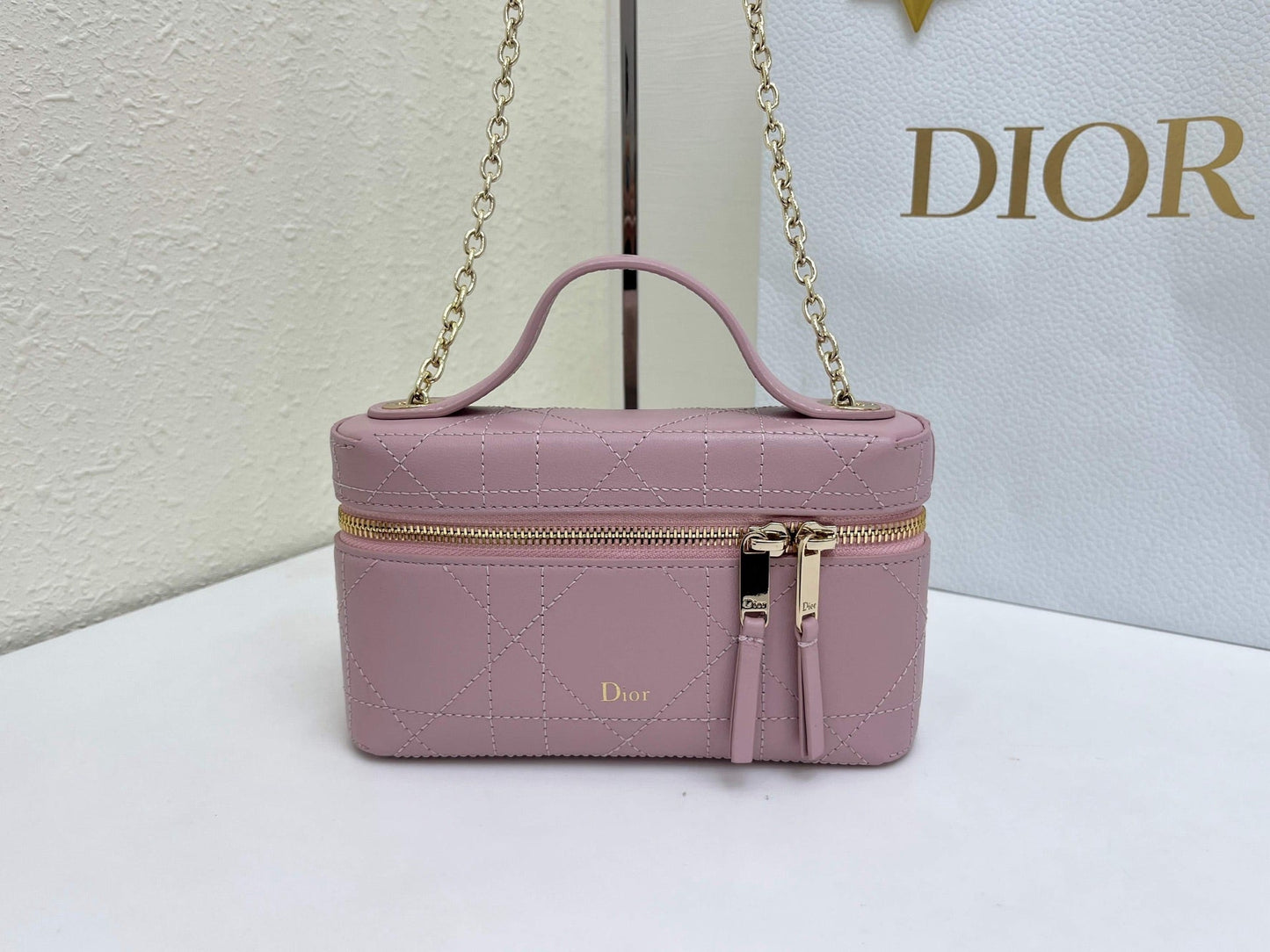 CD Cannage Vanity Chain Bag 19cm Pink Cowhide 158118
