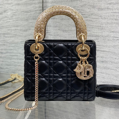 CD Mini Lady Dior 17cm Black Cannage Calfskin Leather GHW 158532