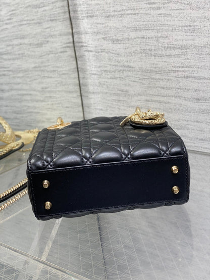 CD Mini Lady Dior 17cm Black Cannage Calfskin Leather GHW 158532