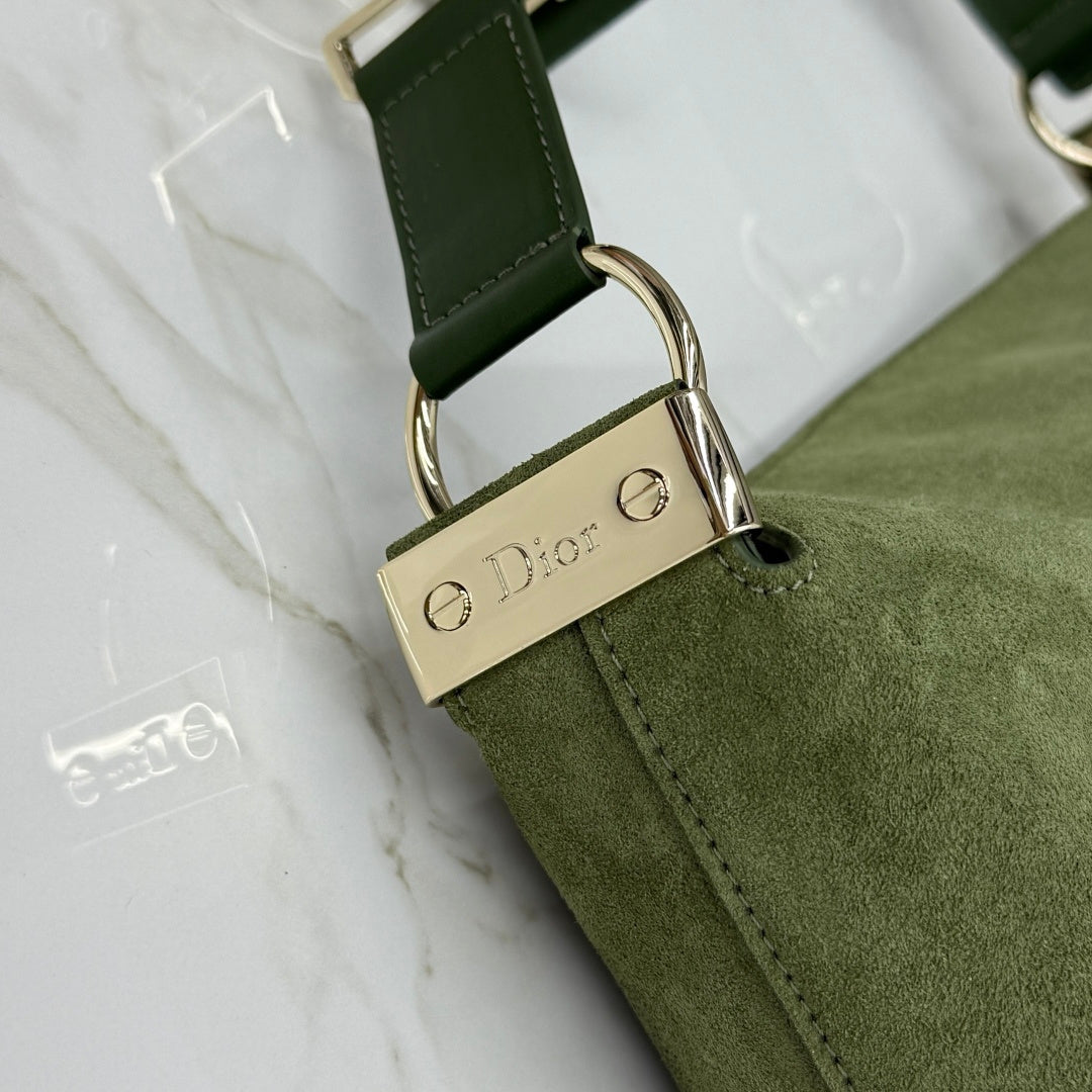 CD Diorly Shoulder Bag 31.5cm Olive Green Suede Leather 158558
