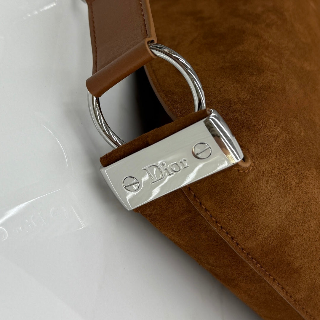 CD Diorly Shoulder Bag 31.5cm Brown Suede Leather 158566
