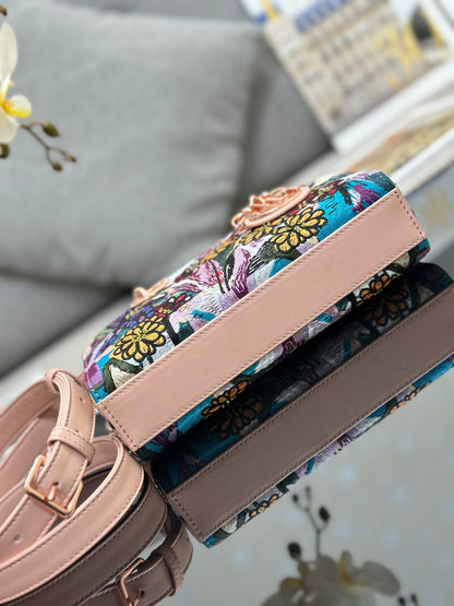 CD Lady D-Joy Sage 26cm Pink Floral Embroidered Leather RGHW 158576