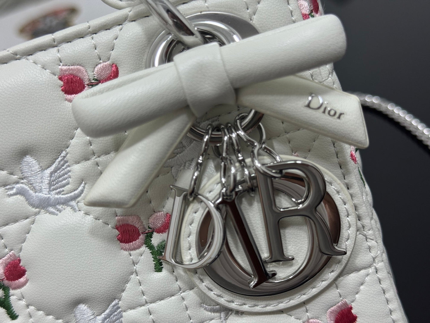 CD Mini Lady Dior 17cm White Embroidered Cowhide Leather SHW 158728