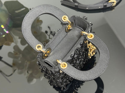 CD Mini Lady Dior 12cm Black Beaded Embroidered Cowhide Leather GHW 158590