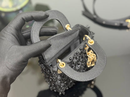CD Mini Lady Dior 12cm Black Beaded Embroidered Cowhide Leather GHW 158590