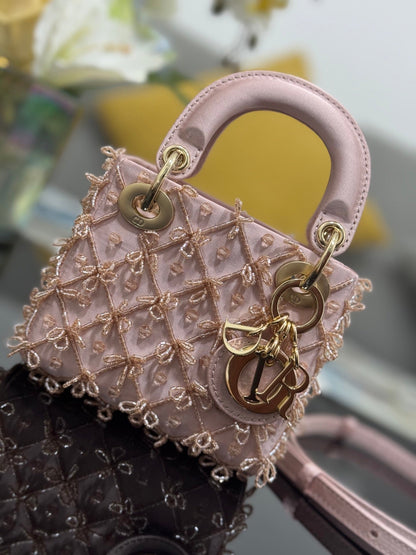 CD Mini Lady Dior 12cm Pink Beaded Embroidered Cowhide Leather GHW 158586