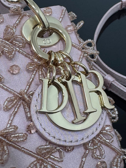 CD Mini Lady Dior 12cm Pink Beaded Embroidered Cowhide Leather GHW 158586