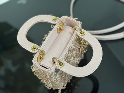 CD Mini Lady Dior 12cm Pink Beaded Embroidered Cowhide Leather GHW 158586
