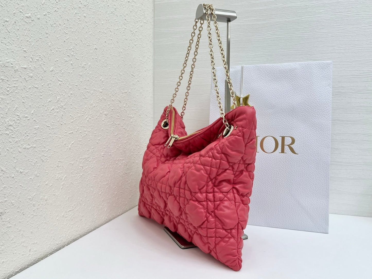 CD Small Cannage Quilted Tote Bag Hot Pink Cowhide 158912