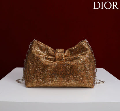 CD Small Bow Bag 27cm Gold Strass 160743
