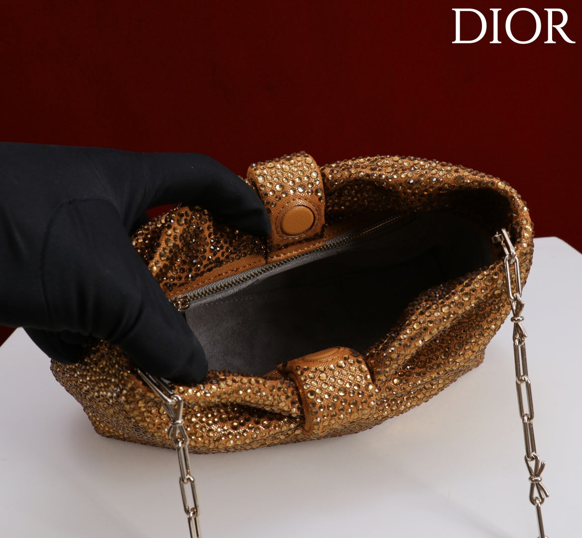 CD Small Bow Bag 27cm Gold Strass 160743