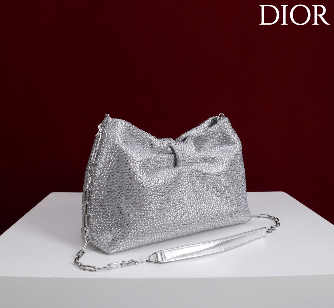 CD Small Bow Bag 27cm Silver Strass 160742