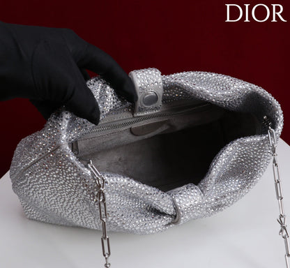 CD Small Bow Bag 30cm Silver Strass 160740