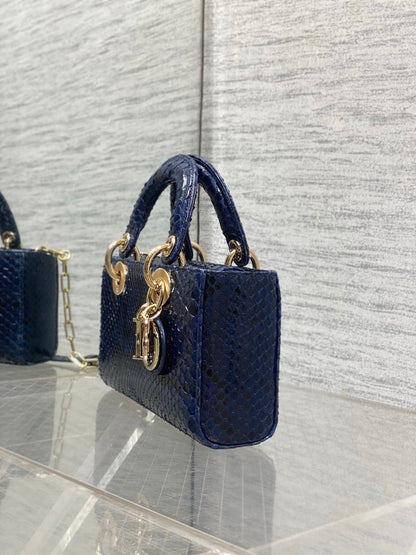 CD Lady D-Joy Bag 22cm Navy Snakeskin Leather GHW 160000