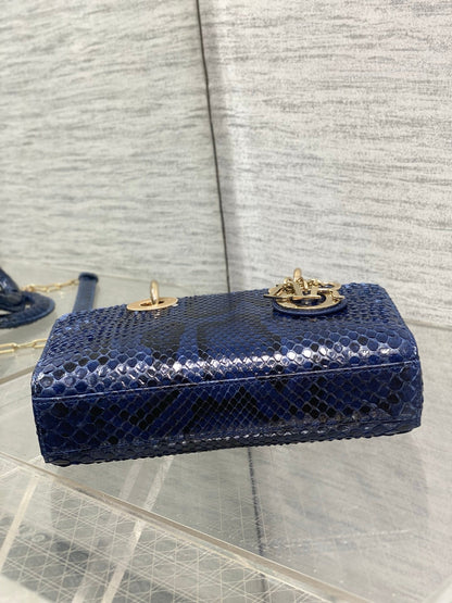 CD Lady D-Joy Bag 22cm Navy Snakeskin Leather GHW 160000