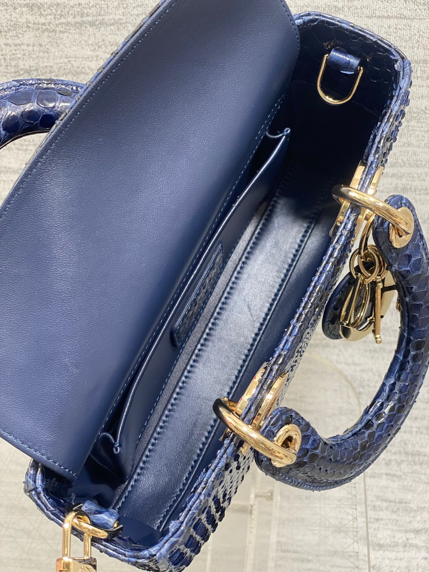 CD Lady D-Joy Bag 22cm Navy Snakeskin Leather GHW 160000