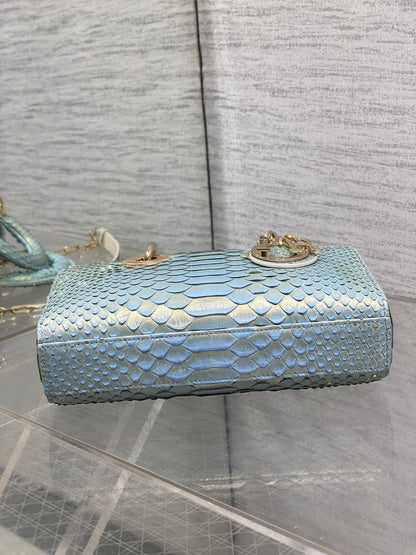 CD Lady D-Joy Bag 22cm Blue Snakeskin Leather GHW 159998