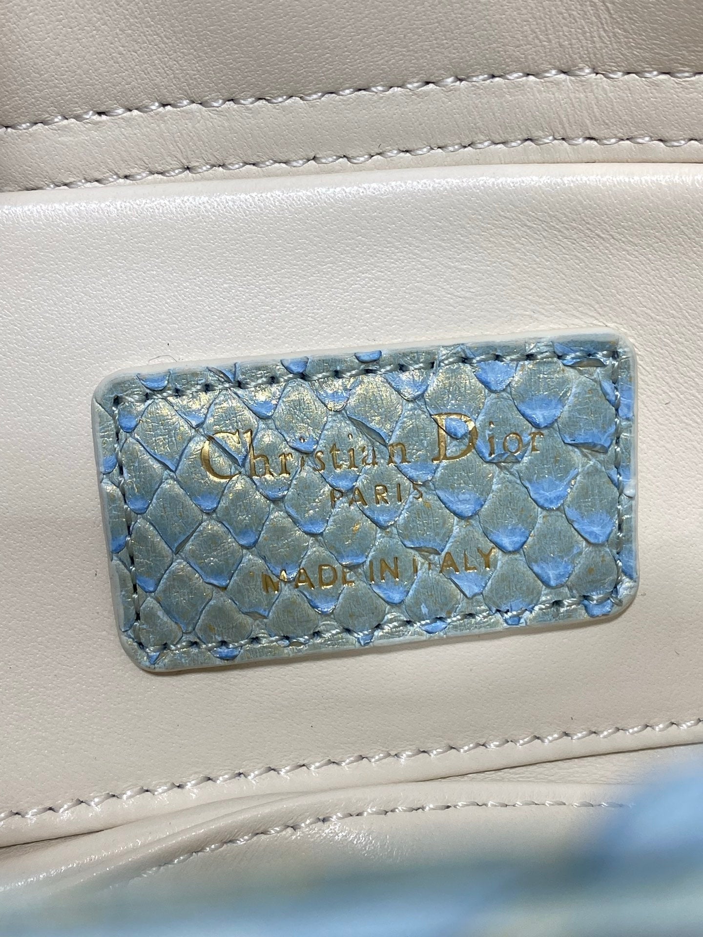 CD Lady D-Joy Bag 22cm Blue Snakeskin Leather GHW 159998
