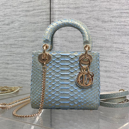 CD Mini Lady Dior Bag 17cm Blue Snakeskin Leather GHW 159996