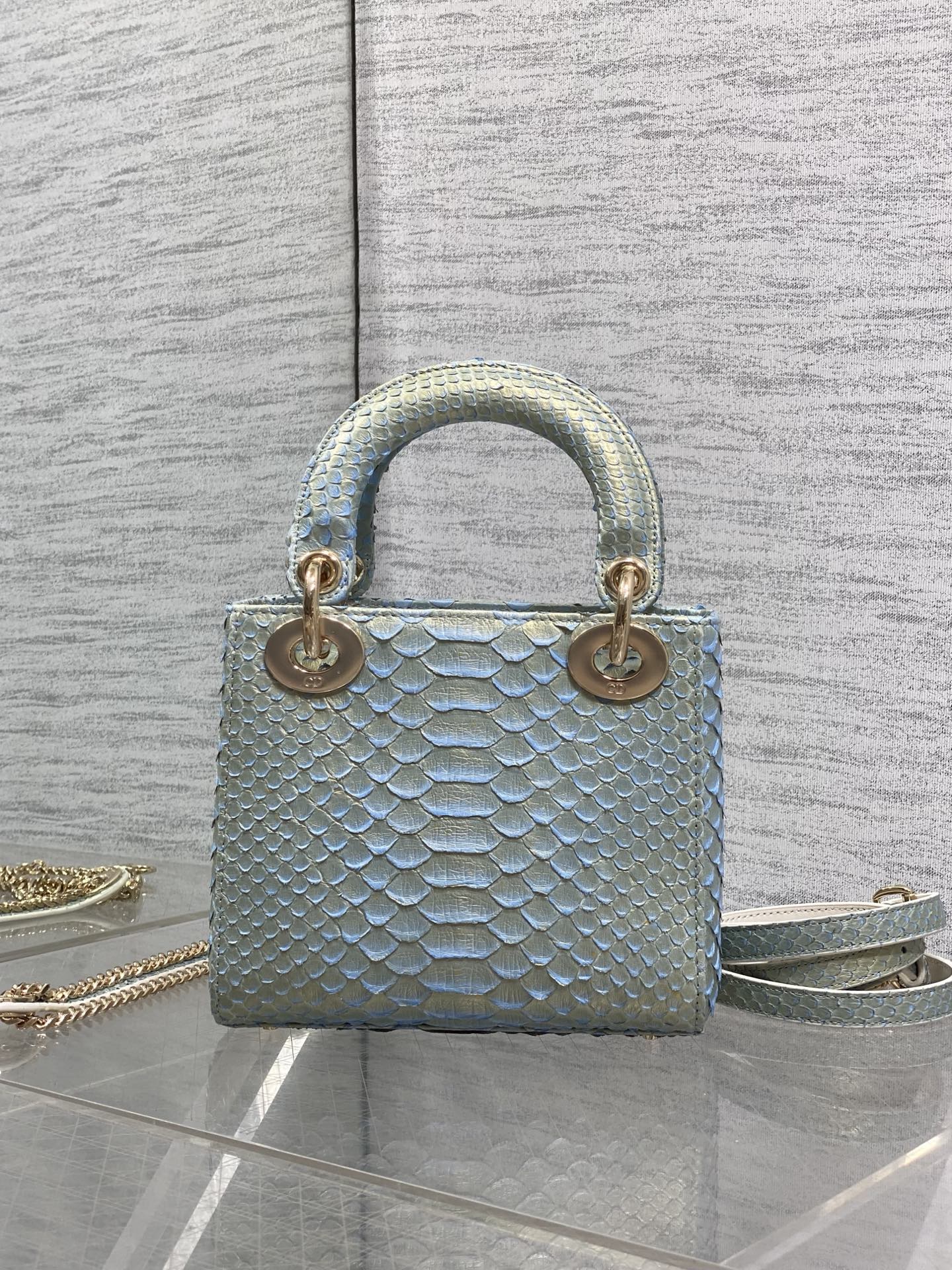 CD Mini Lady Dior Bag 17cm Blue Snakeskin Leather GHW 159996