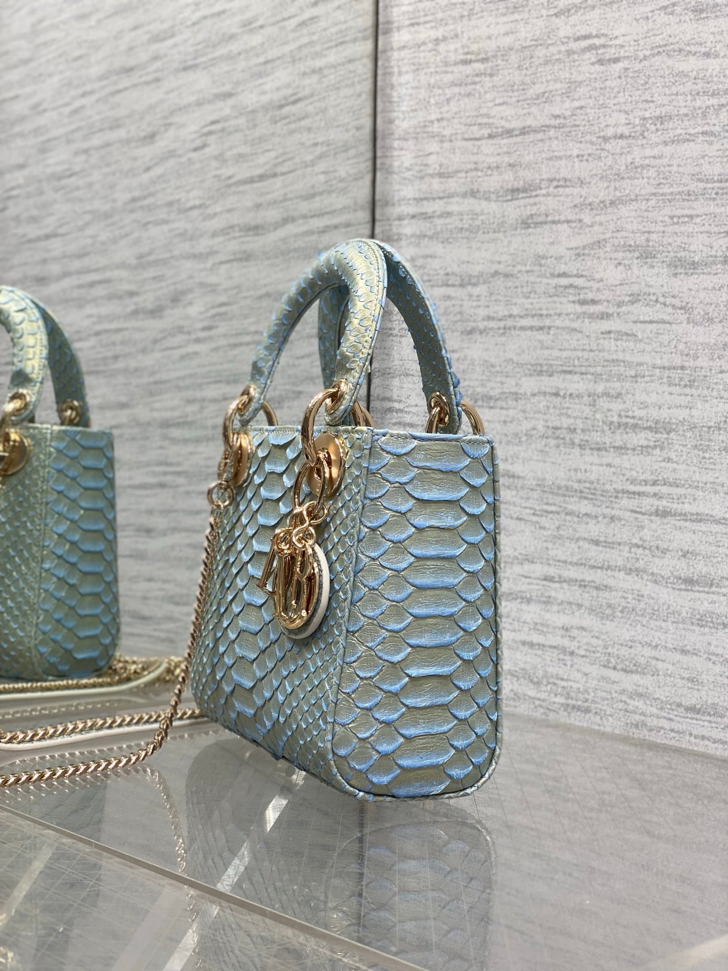 CD Mini Lady Dior Bag 17cm Blue Snakeskin Leather GHW 159996