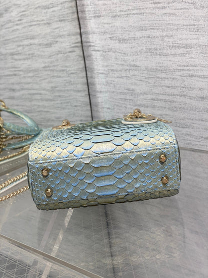 CD Mini Lady Dior Bag 17cm Blue Snakeskin Leather GHW 159996