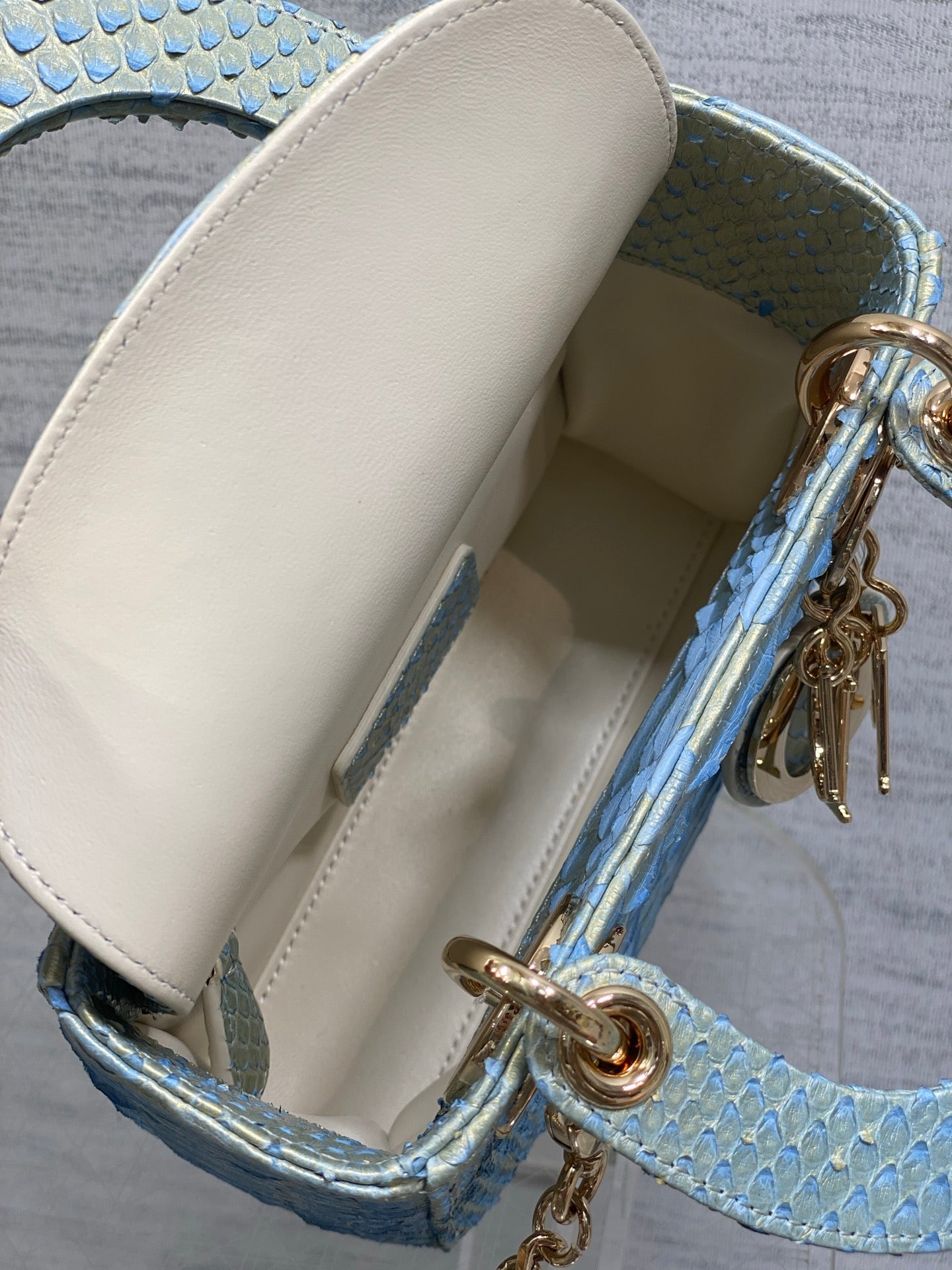 CD Mini Lady Dior Bag 17cm Blue Snakeskin Leather GHW 159996