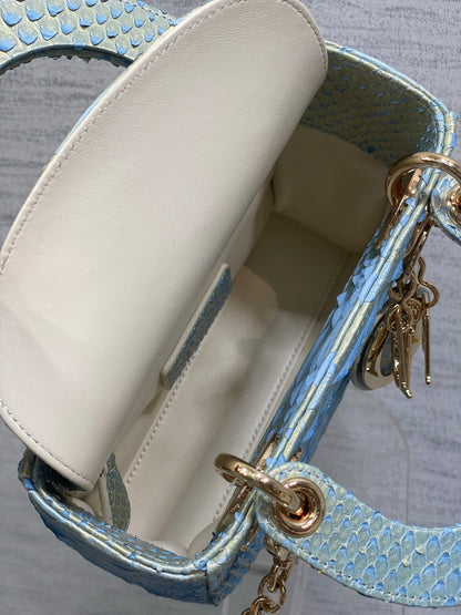 CD Mini Lady Dior Bag 17cm Blue Snakeskin Leather GHW 159996