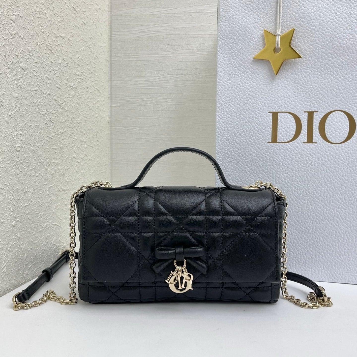 CD My Tender Top Handle Mini Bag 21cm Black Macrocannage Leather 159481