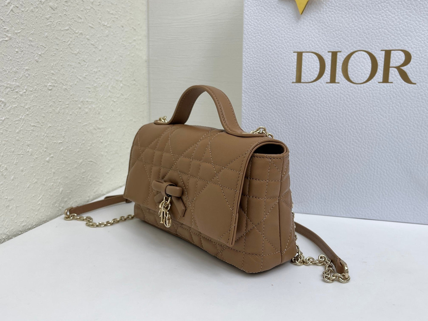 CD My Tender Top Handle Mini Bag 21cm Brown Macrocannage Leather 159479
