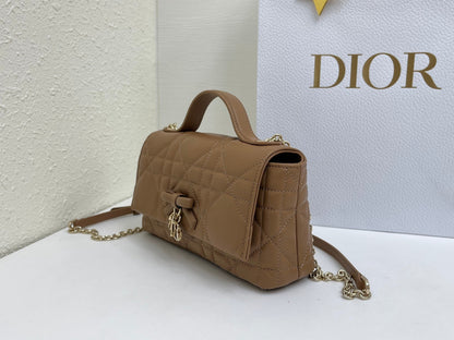 CD My Tender Top Handle Mini Bag 21cm Brown Macrocannage Leather 159479