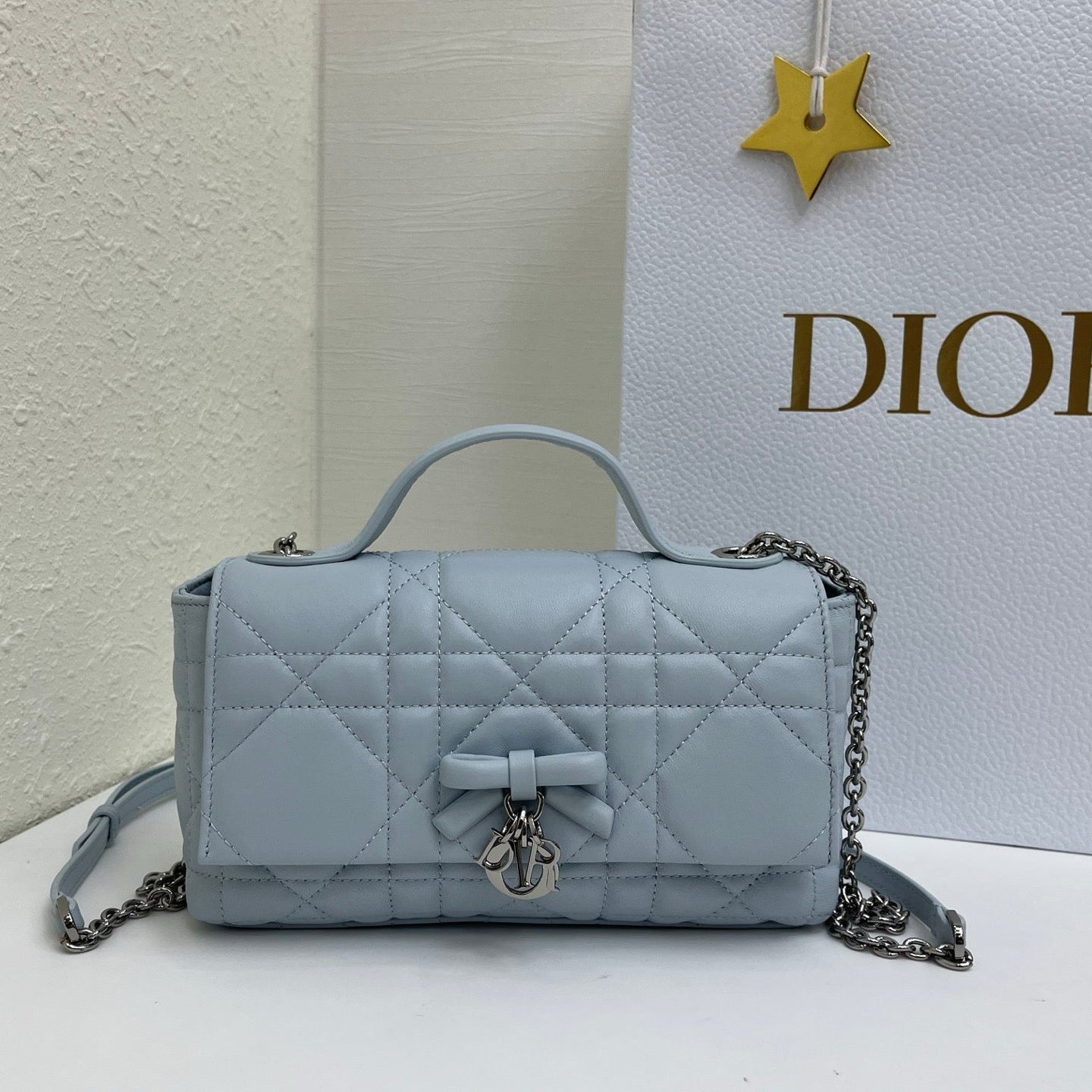 CD My Tender Top Handle Mini Bag 21cm Blue Macrocannage Leather 159476