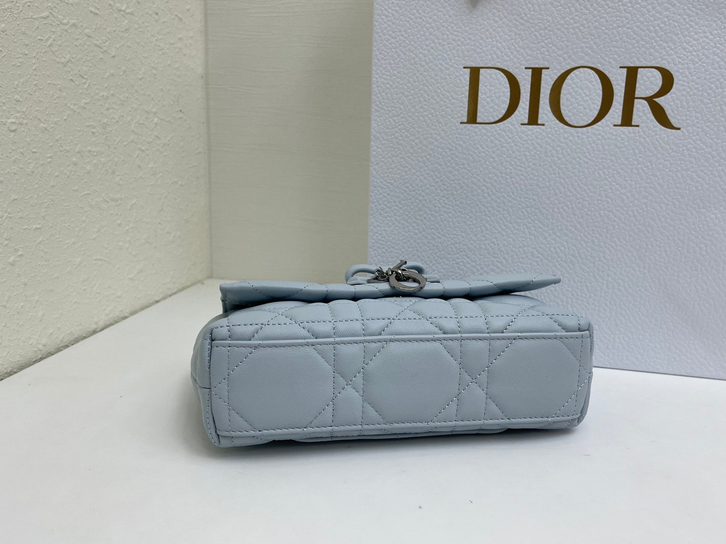 CD My Tender Top Handle Mini Bag 21cm Blue Macrocannage Leather 159476