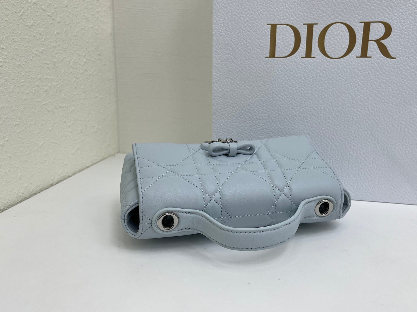 CD My Tender Top Handle Mini Bag 21cm Blue Macrocannage Leather 159476