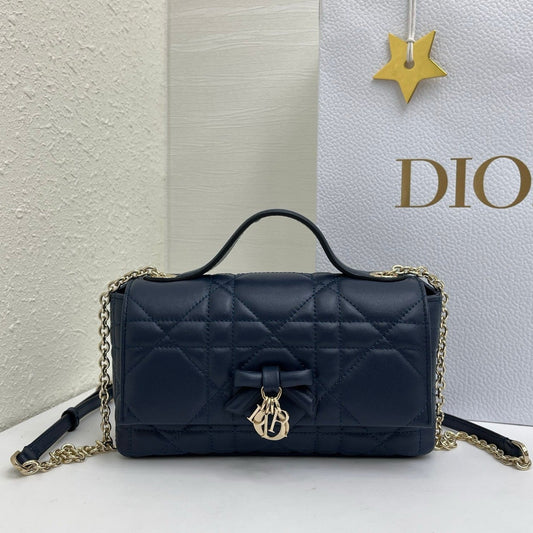 CD My Tender Top Handle Mini Bag 21cm Navy Macrocannage Leather 159474