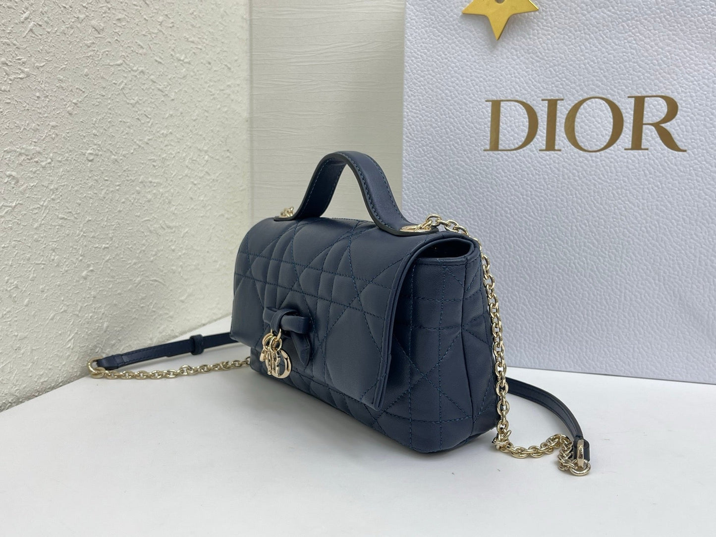 CD My Tender Top Handle Mini Bag 21cm Navy Macrocannage Leather 159474