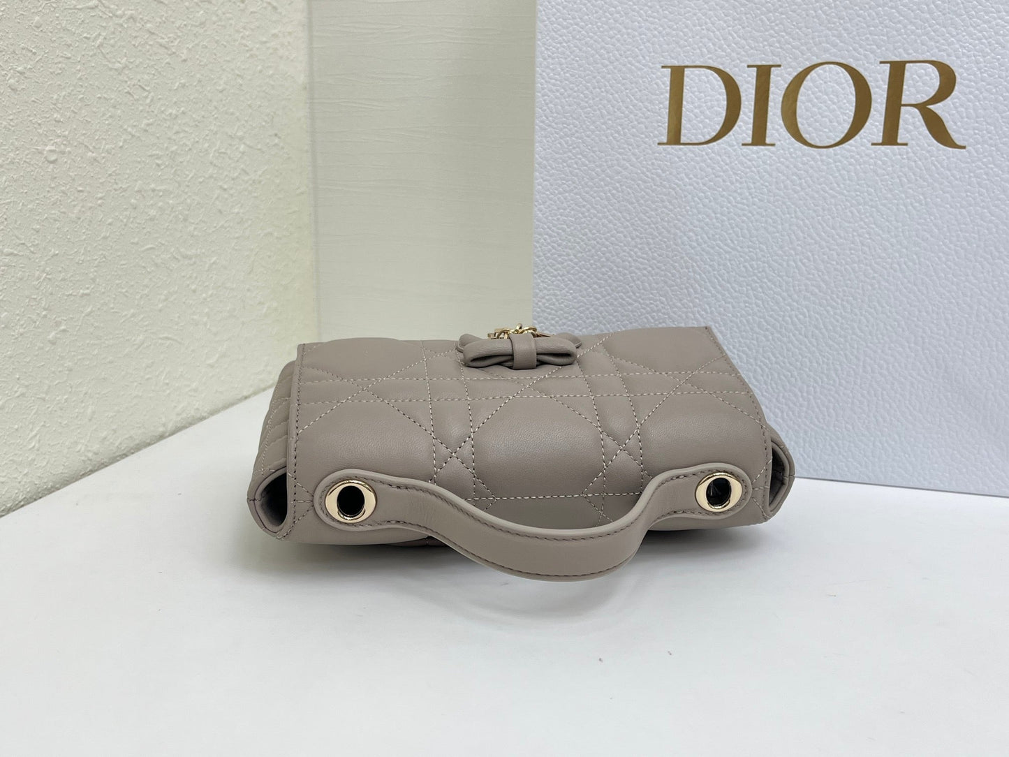 CD My Tender Top Handle Mini Bag 21cm Light Grey Macrocannage Leather 159473