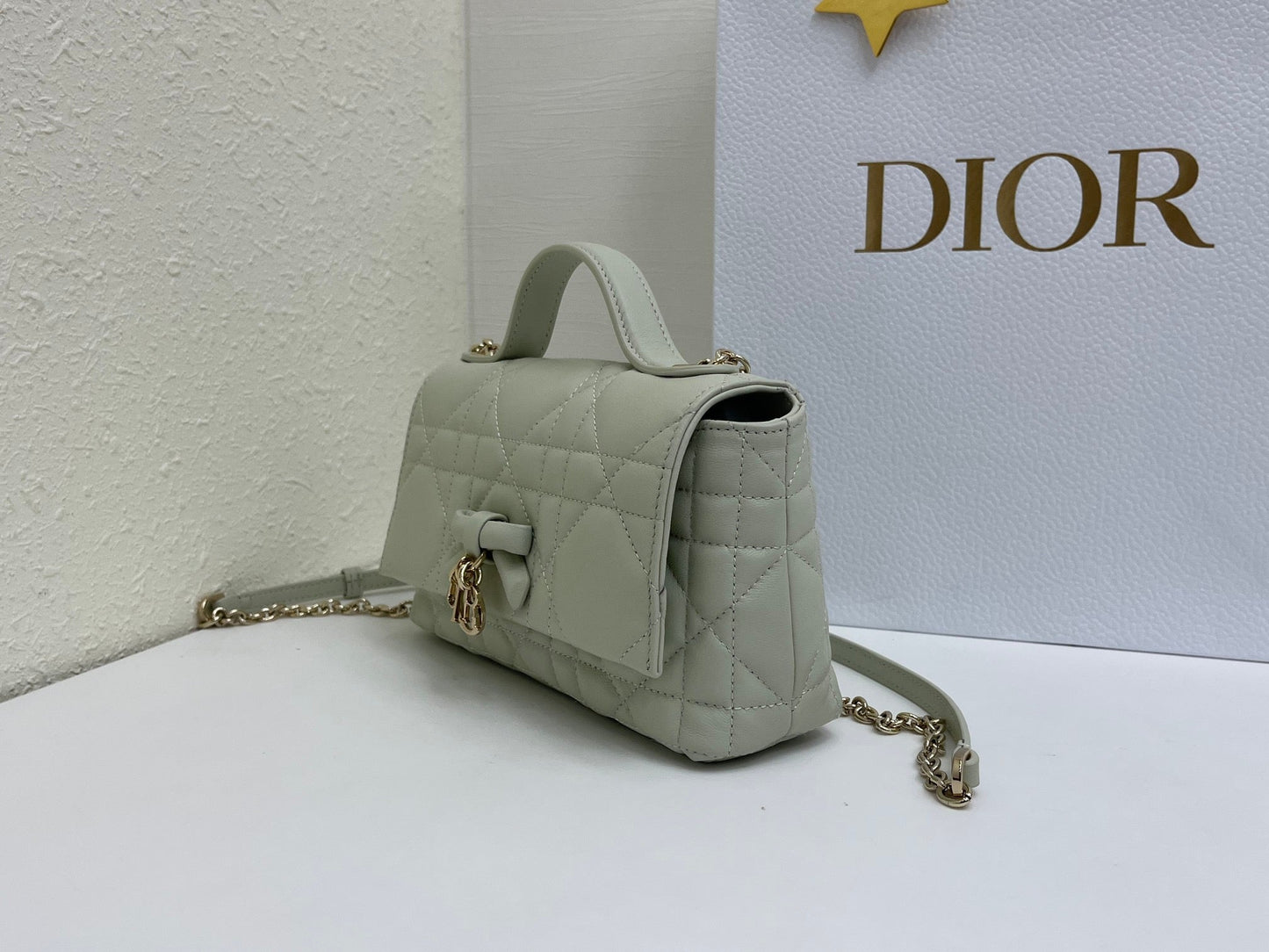 CD My Tender Top Handle Mini Bag 21cm Mint Green Macrocannage Leather 159472