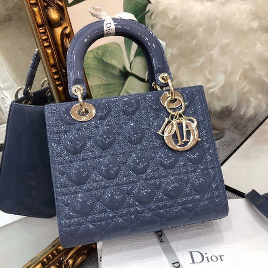 medium lady 24 raf blue patent calfskin