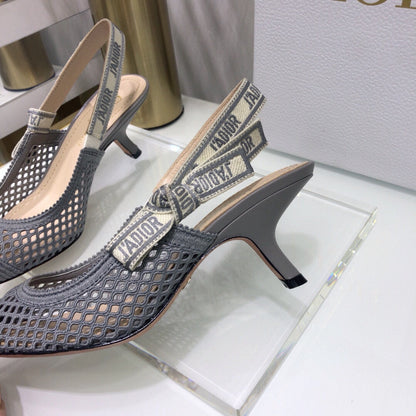 JAdior slingback pumps 65 transparent mesh grey embroidered cotton