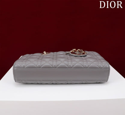 medium lady d-joy 26 grey lambskin