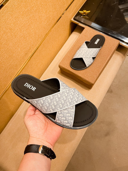 CD Alias Men’s Sandals Black White Oblique Jacquard Cotton Calfskin 920441