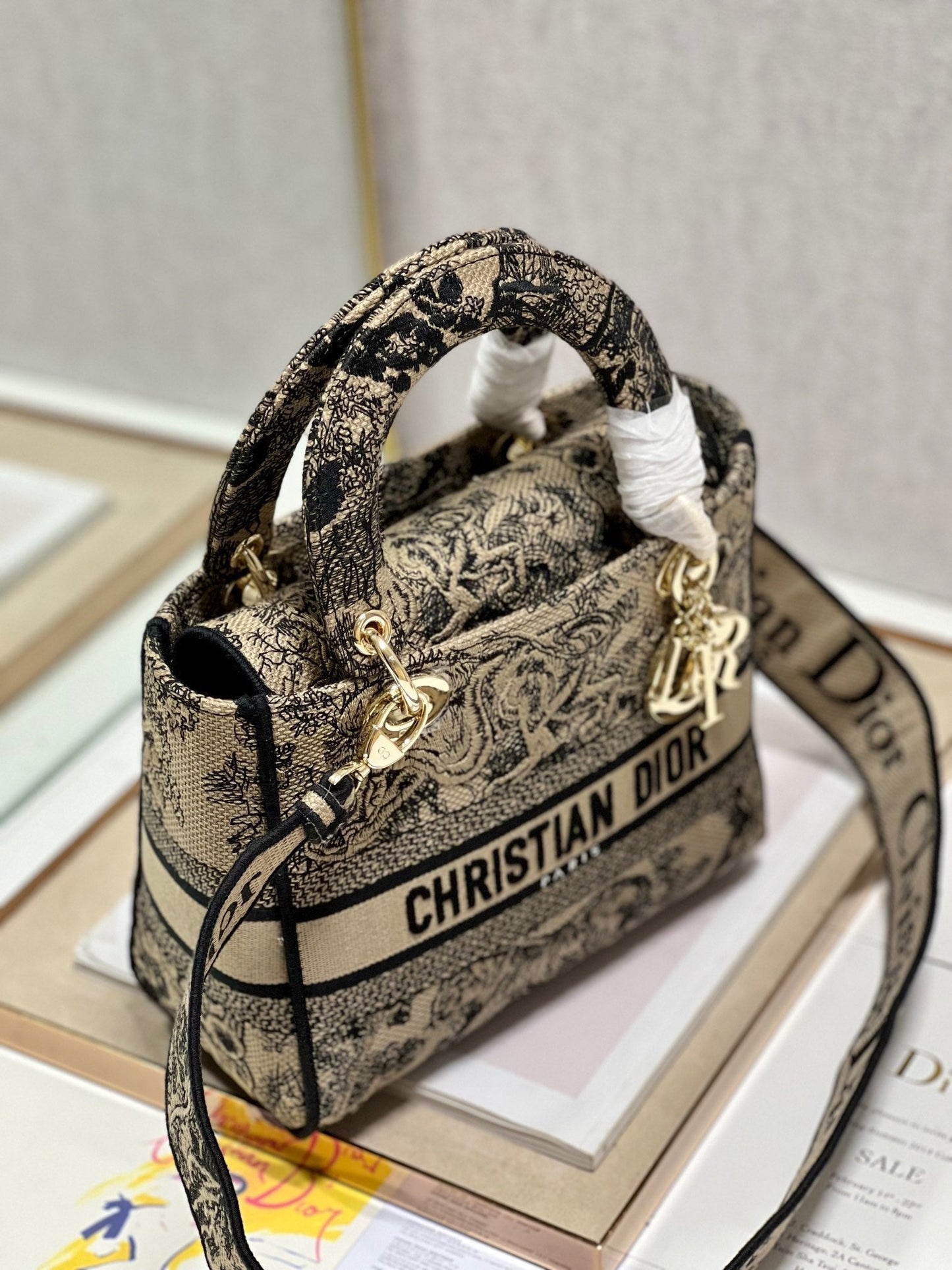CD Apricot Tiger 24 Lady Dior Bag Canvas 336718