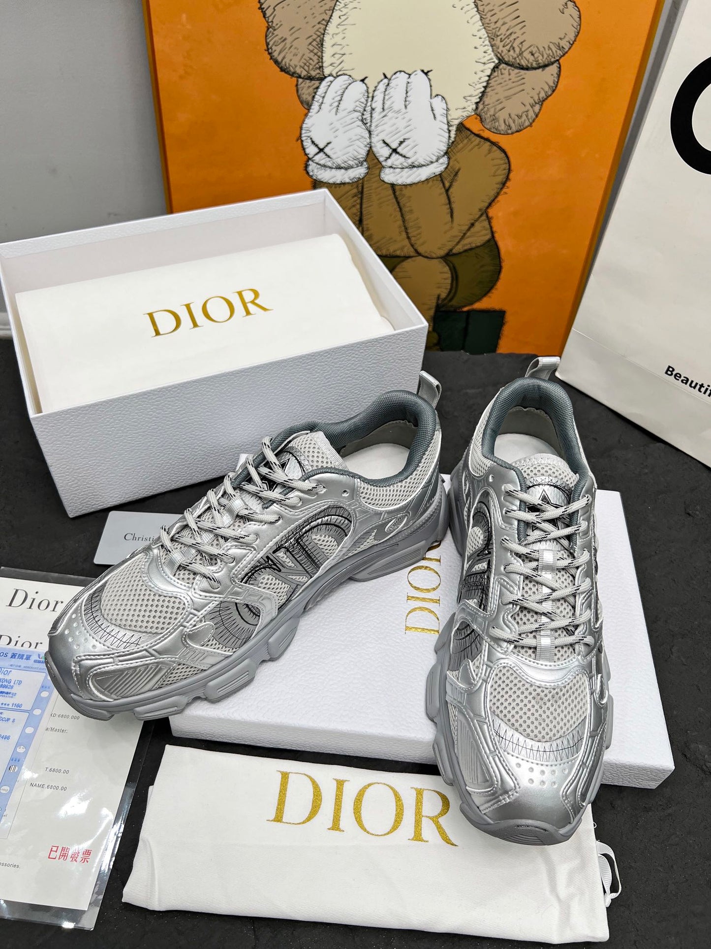 CD Chrono Sneaker Grey Mesh Fabric And Calfskin