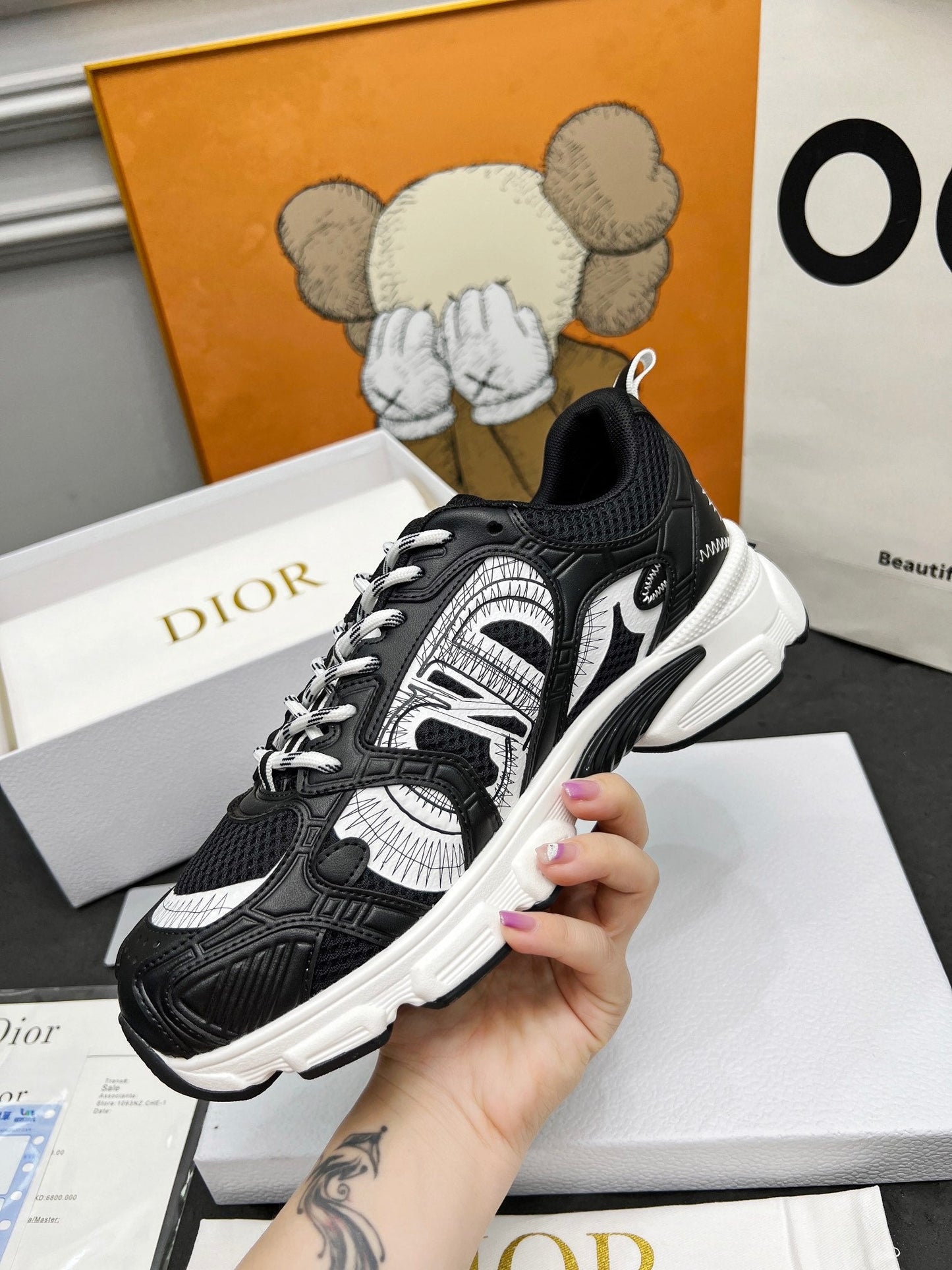CD Chrono Sneaker Black Wool Lining Mesh Fabric And Calfskin