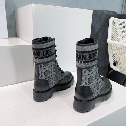 CD Major Ankle Boots Black Grey Calfskin And Fabric Canvas