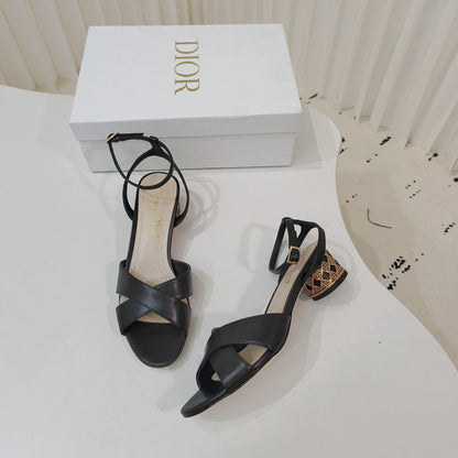 CD 26s Criss-Cross Strap Sandals 4cm Black Leather 927497