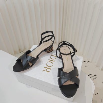 CD 26s Criss-Cross Strap Sandals 4cm Black Leather 927497