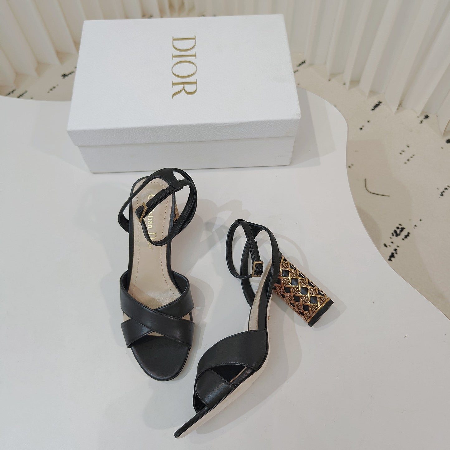 CD 26s Criss-Cross Strap Sandals 8cm Black Leather 927499